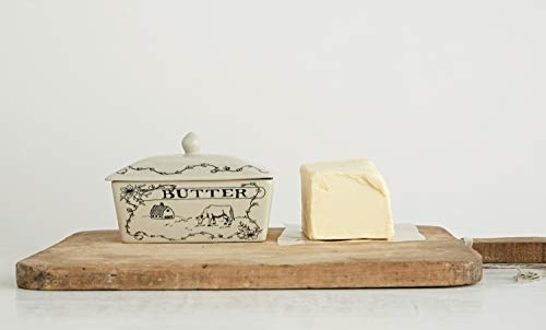 Country Stoneware Butter Dish with "Spread the Love" Message and Farm Landscape Design