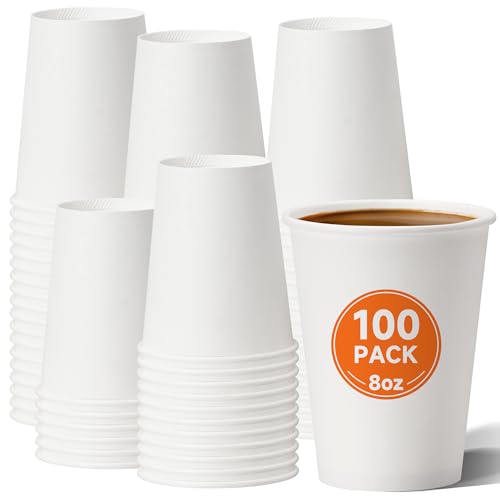 100 Pack 8 oz Disposable Paper Coffee Cups (100 Count)