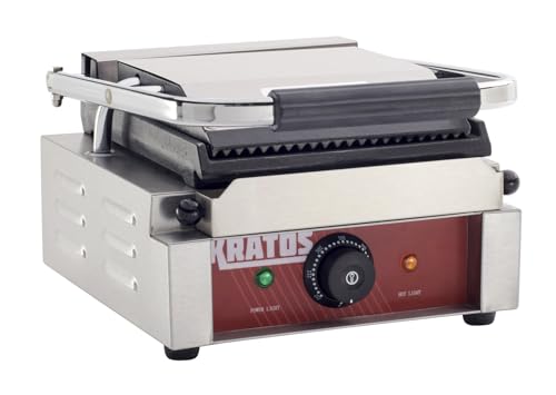 Commercial Electric Panini Sandwich Grill with Grooved Top and Smooth Bottom Plates