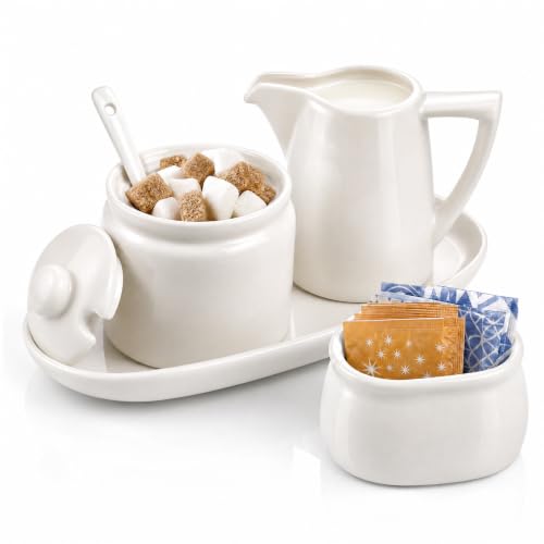 Set of 4 Porcelain Creamer and Sugar Set with Saucer
