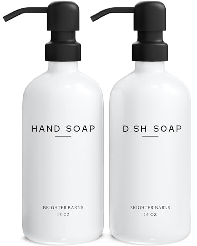 White Glass Hand and Dish Soap Dispenser Set by Brighter Barns (2 Count)