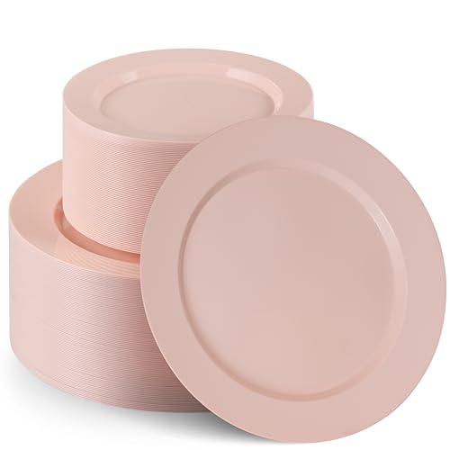 100 Elegant Pink Plastic Plates Set (100 Count)
