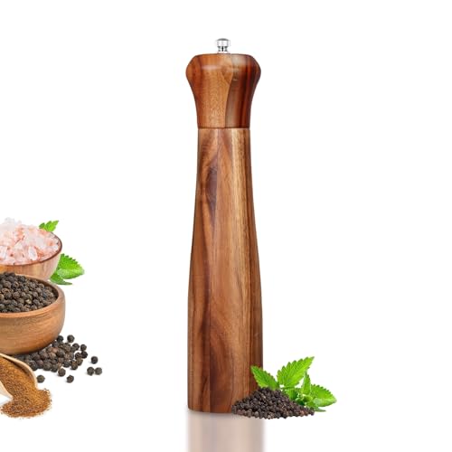 1 Pack 10 Inch tall Acacia Wood Pepper Grinder or Salt Mill Elegant