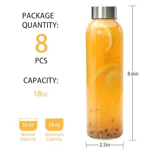 Glass Juice Bottle with Lids Set of 8 (8 Count)