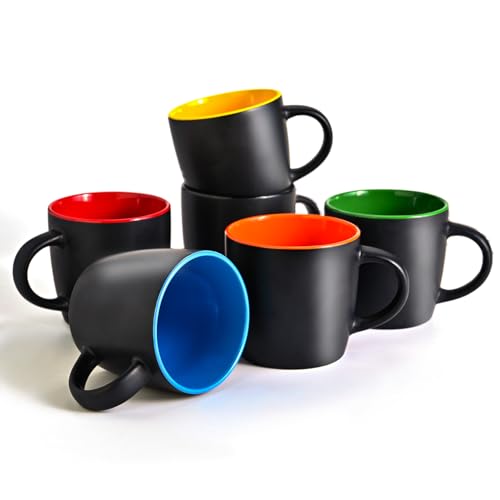 11oz ceramic Coffee Mug Sets Matte Black Porcelain Mug Multiple colors Cups for Coffee (6 Count)