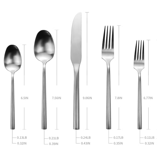 Silverware Set Matte Silver Hexagon Handle 20 Piece Service for 4