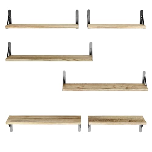 Amada Solid Paulownia Wood Wall Shelves (6 Count)