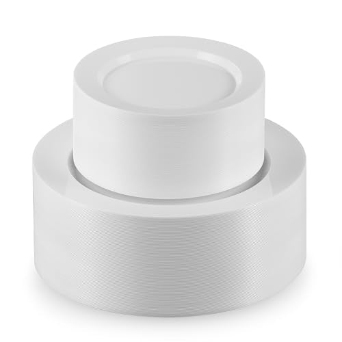 100 Elegant White Plastic Plates Set (100 Count)