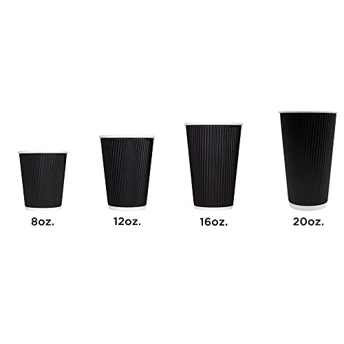 16oz Ripple Insulated Coffee Hot Cups [500 Count] Black Double Poly Lined Paper Hot Cup