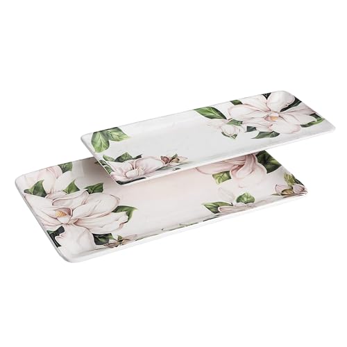 Magnolia Floral Ceramic 14 inch Rectangular Serving Platter (2 Count)