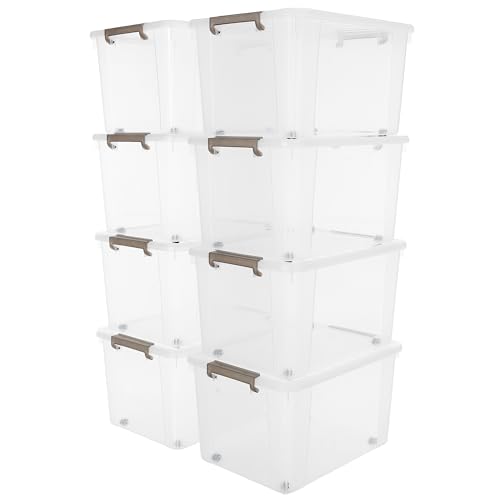 69 QT Plastic Storage Bins with Latching Lids Stackable Storage Containers for Organizing Large Clear Storage Box for Garage (8 Count)