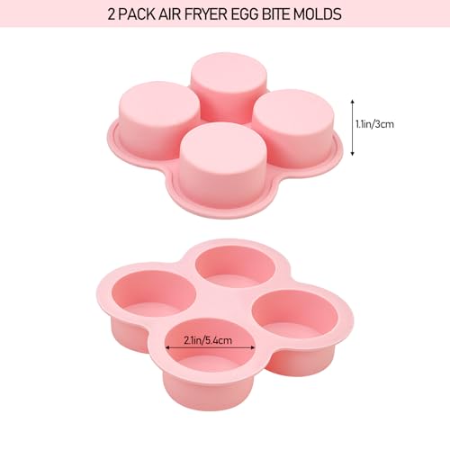 Air Fryer Egg Bite Molds 2 Pack Silicone 4 Cup Non Stick Pink (2 Count)
