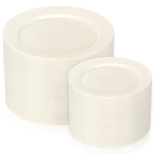 200 Pcs Ivory Plastic Plates (200 Count)