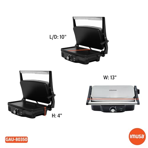 Stainless Steel Panini Press Electric with Adjustable Temperature Settings and Nonstick Plates