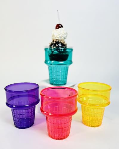 Set of 4 Ice Cream Dishes Waffle Cone Pattern in 4 Assorted Bright Summer Colors Ice Cream Social Ice Cream Party dish (4 Count)