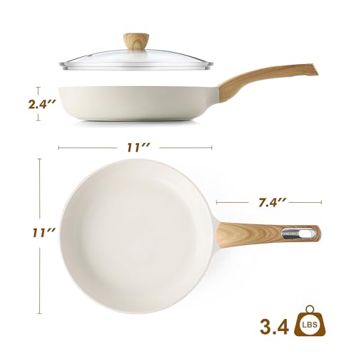 11inch Ceramic Nonstick Frying Pan Paella Pan with Lid