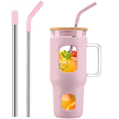 Glass Tumbler with Straw and Lid