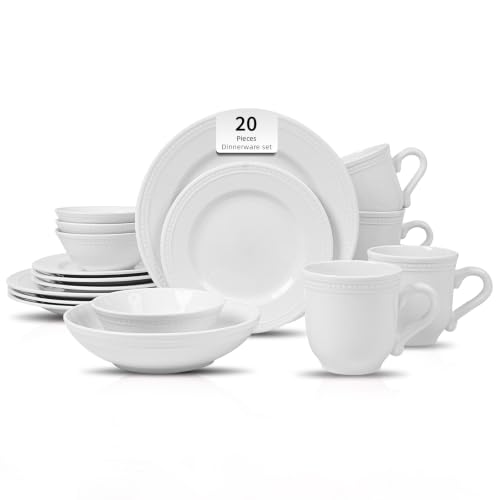 HomeVSS 20 Piece Pearl Dots Stoneware Dinnerware Set
