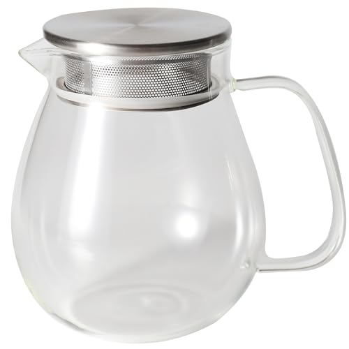 Glass Teapot with Removable Stainless Steel Filter Lid Stovetop & Microwave Safe Borosilicate Glass Kettle for Loose Leaf