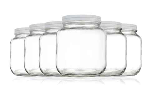 Half Gallon Glass Mason Jar Wide Mouth with Airtight Metal Lid (6 Count)
