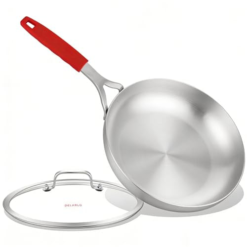 Tri Ply Stainless Steel Frying Pan 8.3" With Lid kitchen skillet