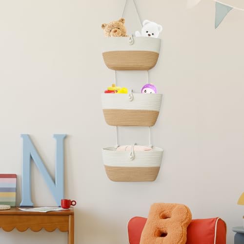 3 Tier Hanging Baskets for Storage with Pearl Button Strap (33.12 Ounce)
