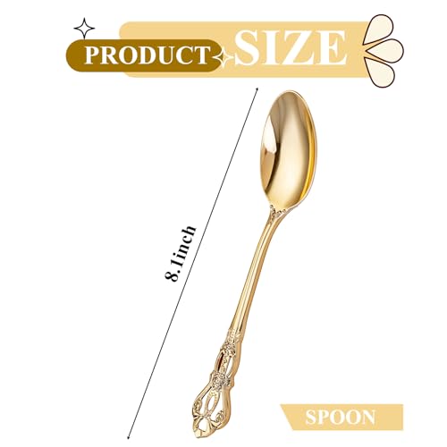 150PCS Gold Plastic Spoons 8.1inch Vintage Soup Spoons for Wedding (150 Count)