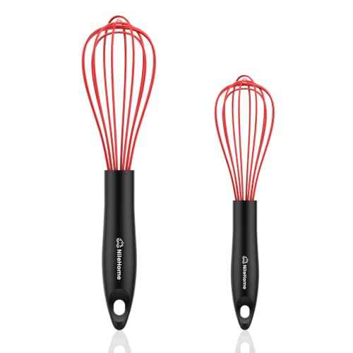 Silicone Whisk Set 8" 10" Kitchen Whisk Red (2 Count)