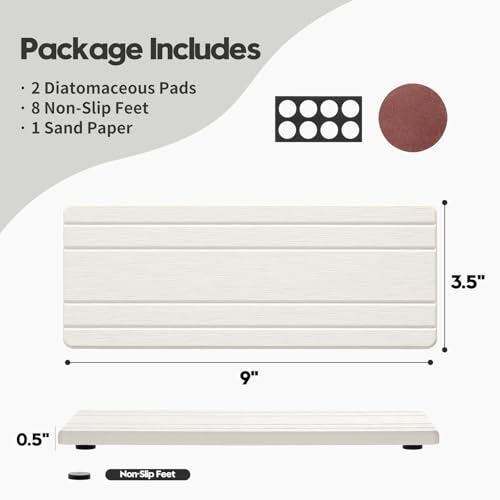 2PCS Diatomite Quick Stone Drying Tray Mat for Bathroom & Kitchen Counter (2 Count)