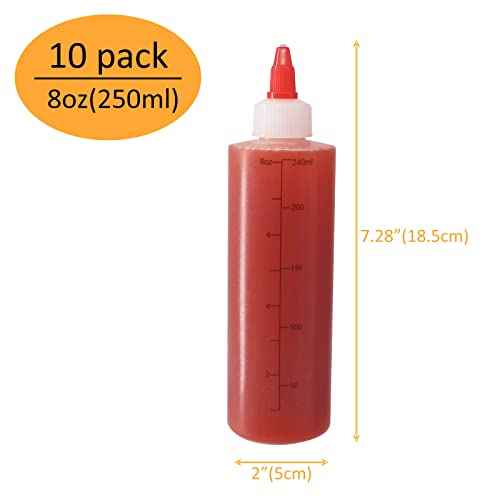 10 Pack 8 oz Graduated Plastic Squeeze Squirt Condiment Bottles