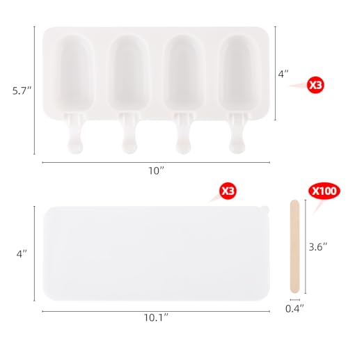 3 Set Popsicles Molds with Lids and 100 Pcs Wooden Popsicles Sticks (3 Count)