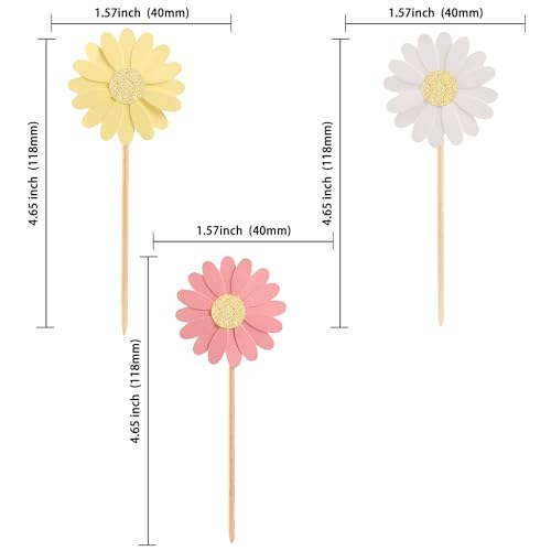 24Pcs Daisy Cupcake Toppers Glitter Flower Daisy Cake Decorations Chrysanthemum Cupcake Toppers Spring Daisy Flower Cake Picks for Birthday Wedding Supplies Multi 2 (24 Count)