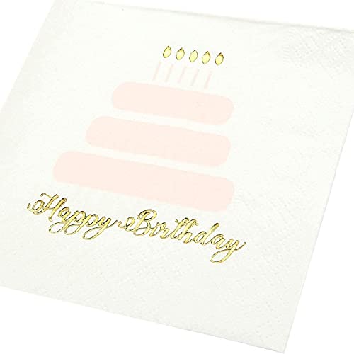 50 Pack Happy Birthday Cocktail Napkins for Women with Gold Foil Accents (50 Count)