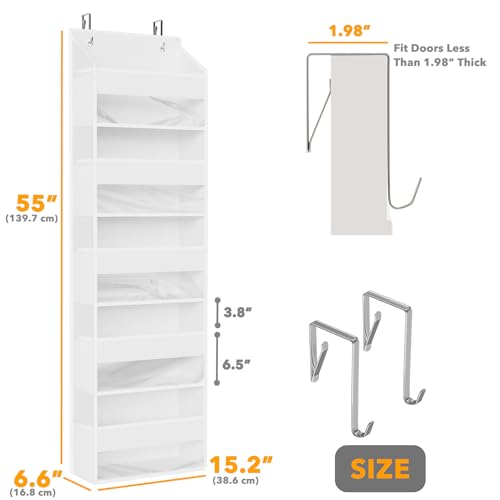 2 Pack Over The Door Organizer with 5 Large Pockets and 10 Mesh Side Pockets