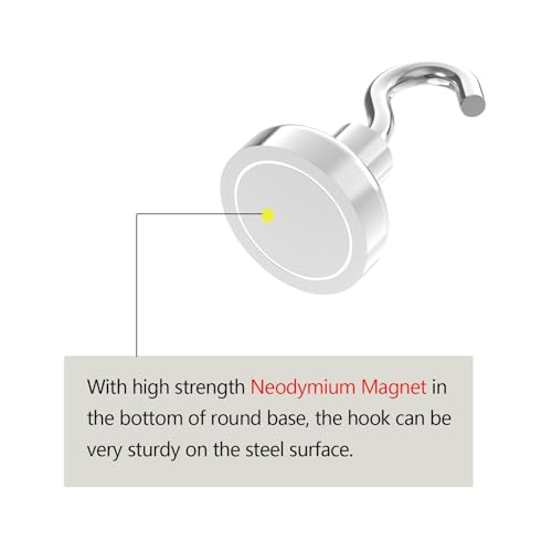 Strong Magnetic Hooks with 1 Inch Dia Magnet Base (12 Count)