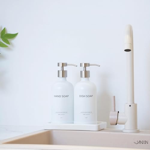 Glass Kitchen Soap Dispenser Set with Ceramic Tray (3 Count)