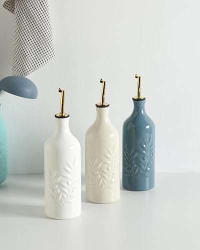 Sweejar Ceramic Olive Oil Dispenser Bottle 20 Oz Relief Opaque Oil Cruet Protects To Reduce Oxidation Suitable for Storage Vinegar