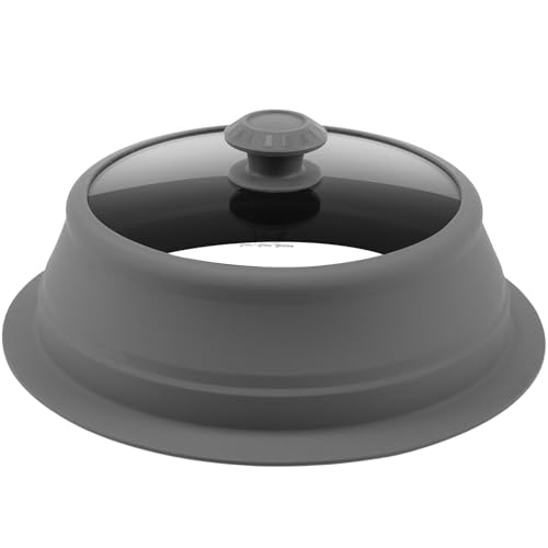Collapsible Microwave Splatter Lid with Vented Tempered Glass Cover Wok Lid for Microwave Safe