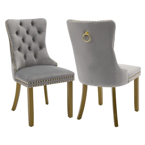Grey Velvet Dining Chairs Set of 2 (2 Count)