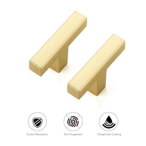 Brushed Gold Cabinet Handles Solid Drawer Pulls Single Hole 20 Pack (20 Count)