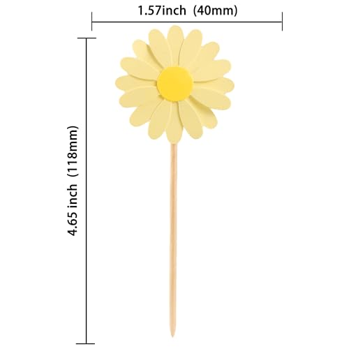 24Pcs Daisy Cupcake Toppers Daisy Flower Party Picks Spring Daisy Toothpicks Chrysanthemum Food Picks Girls Baby Shower Birthday Wedding Party Decorations Yellow (24 Count)