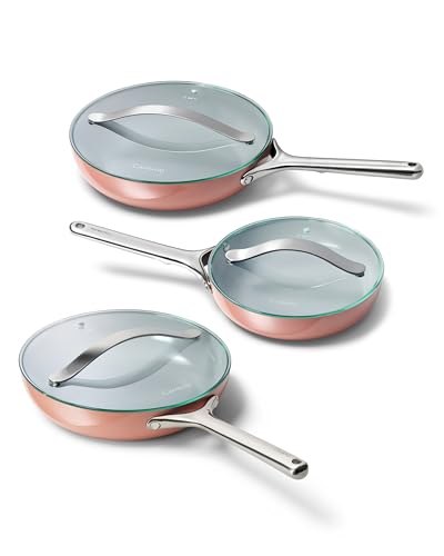 Ceramic Non Stick Fry Pan Set with Glass Lids (6 Count)