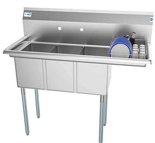 3 Compartment Stainless Steel NSF Commercial Kitchen Sink with Drainboard