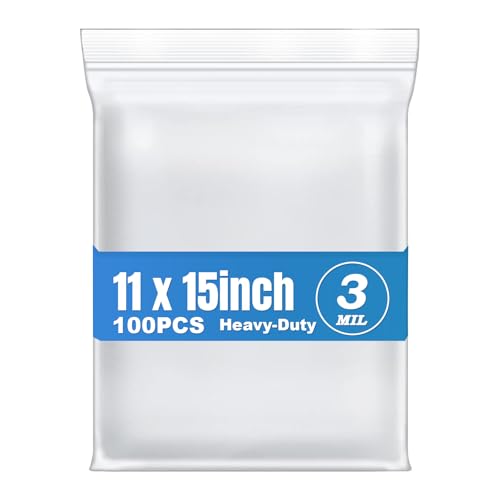 100Pcs 11"x15" Thick 3Mil Large Clear Reclosable Zip Seal Lock Plastic Bags (100 Count)