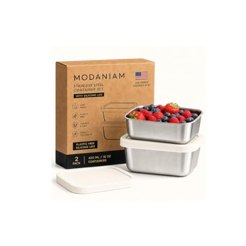 Flexibento Stainless Steel Snack Container Set with Silicone Lids (2 Count)