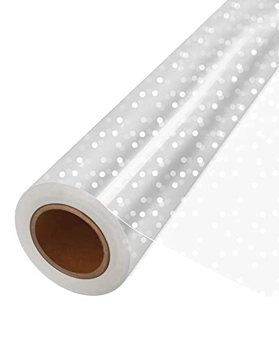 Clear Cellophane Wrap Roll with White Dots (291.67 Sq Ft)