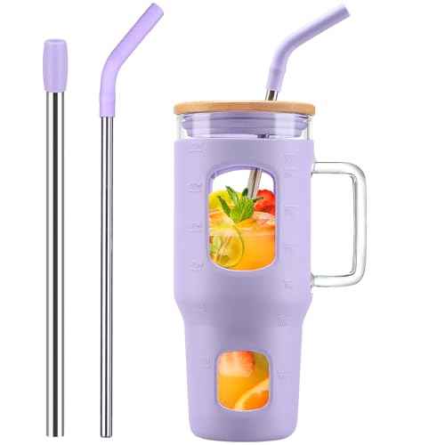 32 oz Glass Tumbler with Straw and Lid