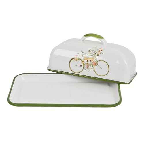 Enamel Butter Dish with Lid Vintage Enamelware Butter Keeper with Flower and Bee Patterns Farmhouse Butter holder Butter container for Kitchen Decor