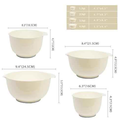 4.5 Quart Large Plastic Mixing Bowls set with Pour Spout