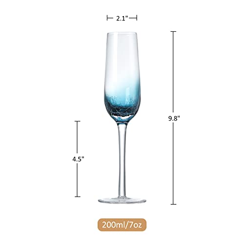 Handmade Blue Crackle Champagne Flutes Glasses (2 Count)